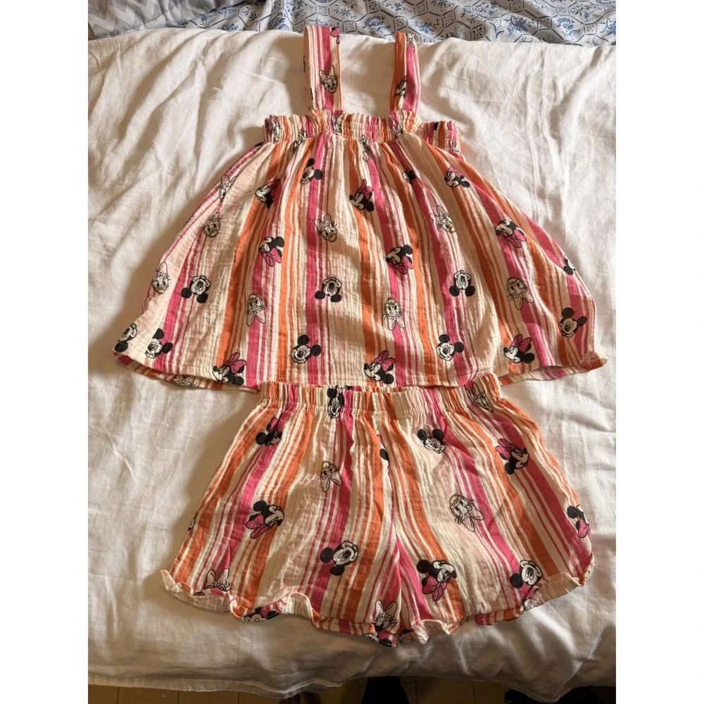 Disney Minnie Mouse Daffy Duck Kids 2 Piece Tank Top Shorts Outfit Pink New 6x
